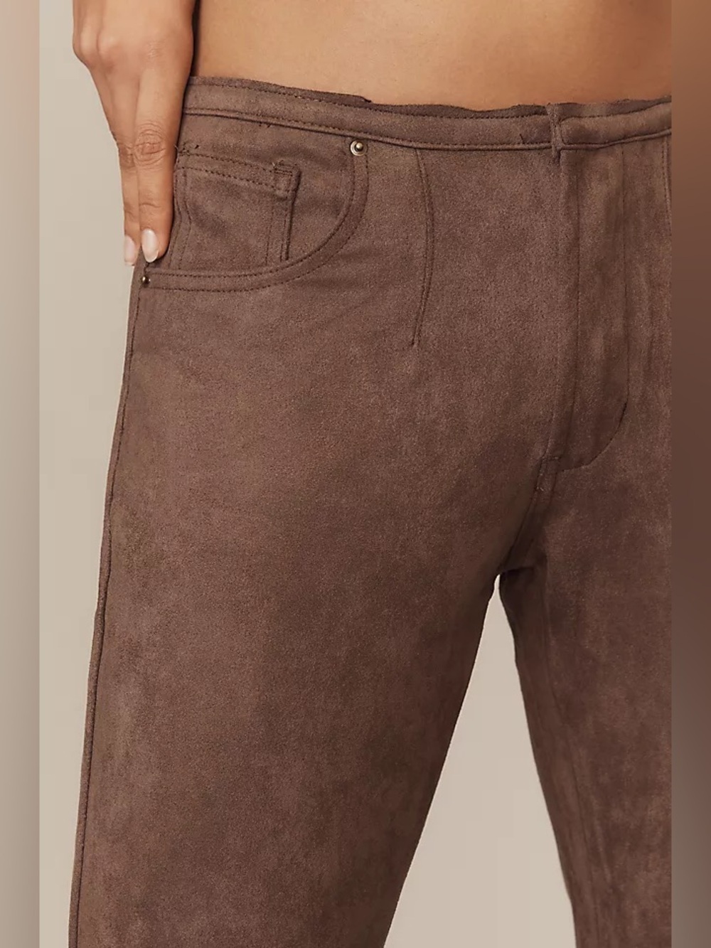 Anthro - Lioness • NWT $$$ Brown Suede-Look High-Rise Pants W20” R10 I31”